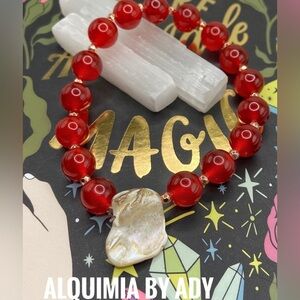 Alquimia untreated ruby chunky big Biwa pearl beaded  bracelet